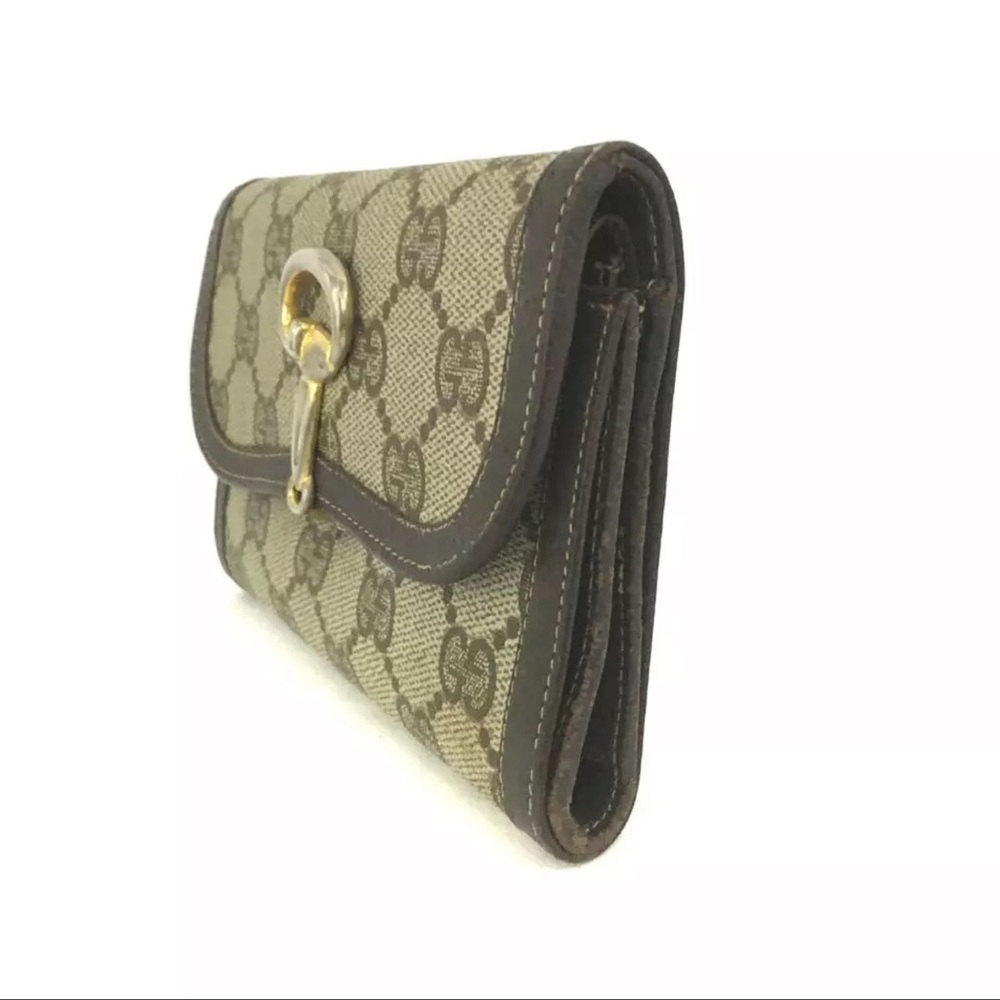 AUTH OLD GUCCI Horse Bit GG Logo Leather Trifold Wallet - Picture 3 of 8